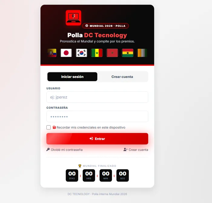 Polla del Mundial con registro de usuarios y cuenta regresiva